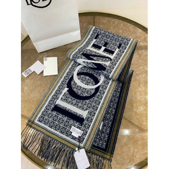 Loewe Love Scarf in Navy Blue Wool and Cashmere Loewe Love Scarf in Navy Blue Wool and Cashmere