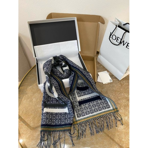 Loewe Love Scarf in Navy Blue Wool and Cashmere Loewe Love Scarf in Navy Blue Wool and Cashmere