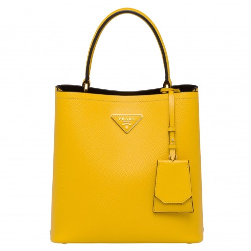 Prada Medium Panier Bag In Yellow Saffiano Leather Prada Medium Panier Bag In Yellow Saffiano Leather
