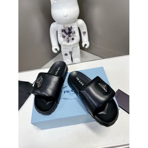 Prada Slides In Black Soft Padded Nappa Leather Prada Slides In Black Soft Padded Nappa Leather