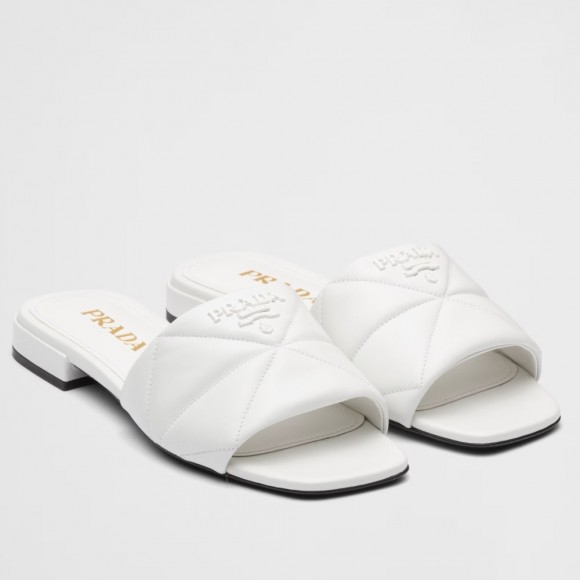 Prada Women's Slides Sandals In White Nappa Leather Prada Women's Slides Sandals In White Nappa Leather