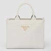 Prada Symbole Small Bag with Topstitching in White Leather