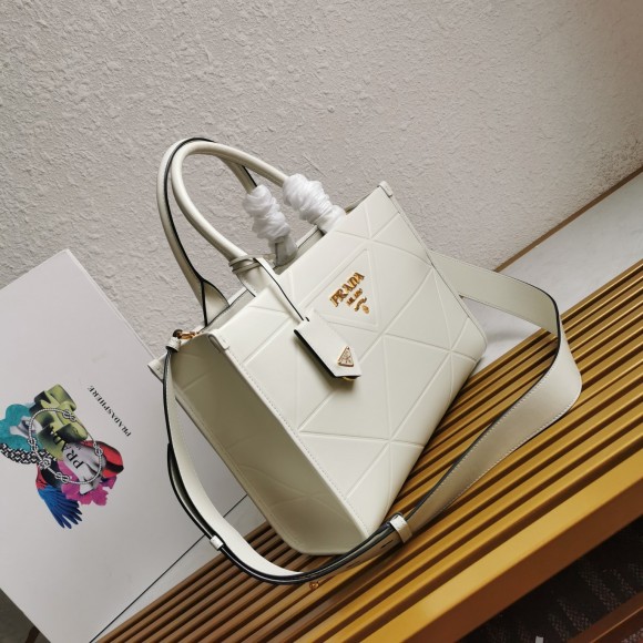 Prada Symbole Small Bag with Topstitching in White Leather Prada Symbole Small Bag with Topstitching in White Leather