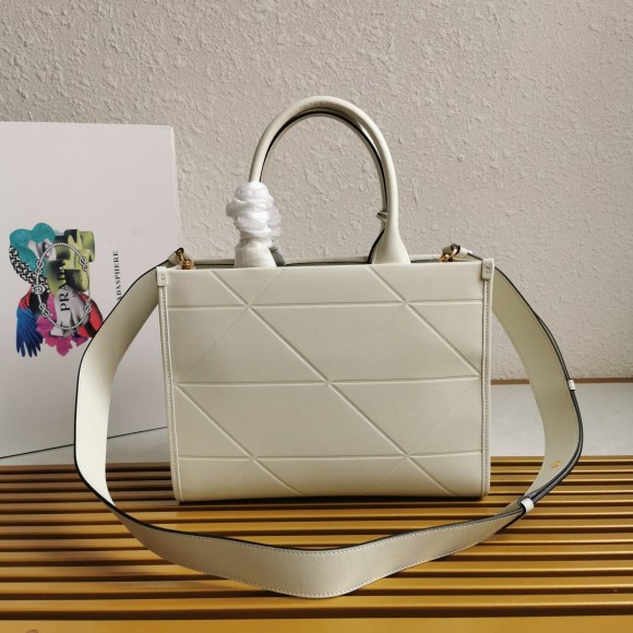 Prada Symbole Small Bag with Topstitching in White Leather Prada Symbole Small Bag with Topstitching in White Leather