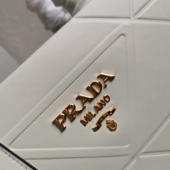Prada Symbole Small Bag with Topstitching in White Leather Prada Symbole Small Bag with Topstitching in White Leather