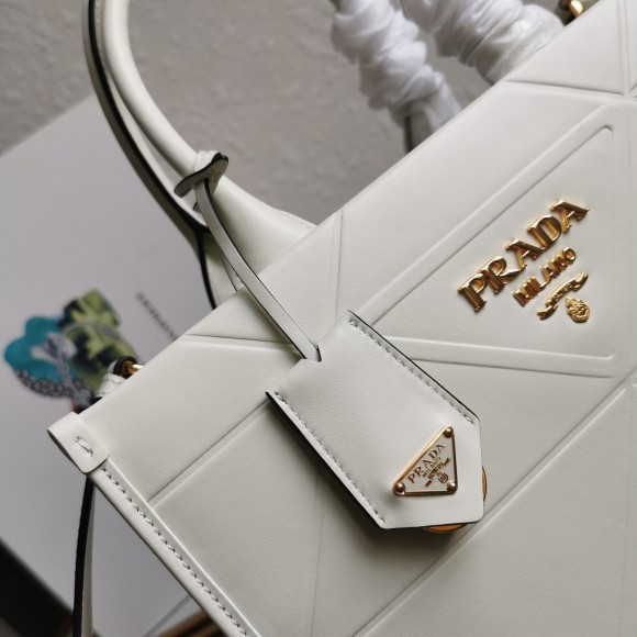 Prada Symbole Small Bag with Topstitching in White Leather Prada Symbole Small Bag with Topstitching in White Leather
