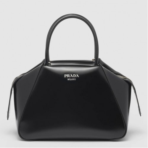 Prada Supernova Small Top Handle Bag In Black Brushed Leather