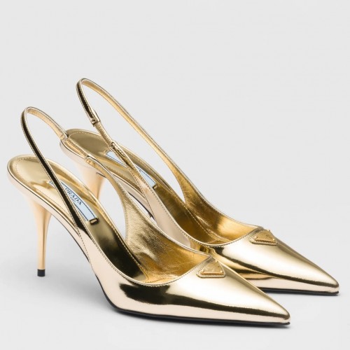 Prada Slingbacks Pumps 85mm In Gold Metallic Leather Prada Slingbacks Pumps 85mm In Gold Metallic Leather