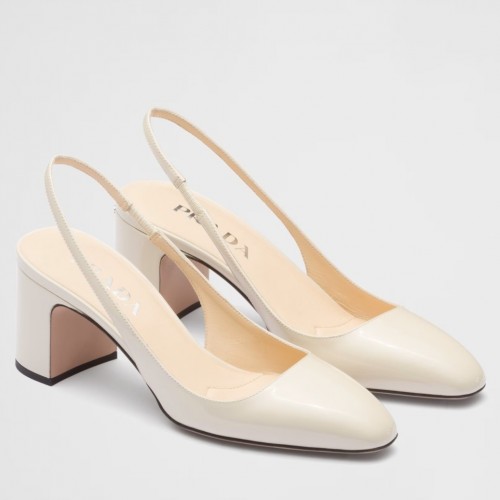 Prada Slingbacks Pumps 65mm In White Patent Leather Prada Slingbacks Pumps 65mm In White Patent Leather