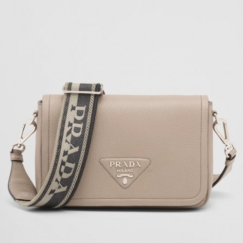 Prada Flap Shoulder Bag in Grey Grained Leather Prada Flap Shoulder Bag in Grey Grained Leather