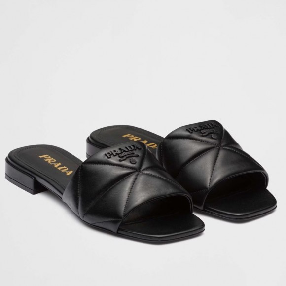 Prada Women's Slides Sandals In Black Nappa Leather Prada Women's Slides Sandals In Black Nappa Leather