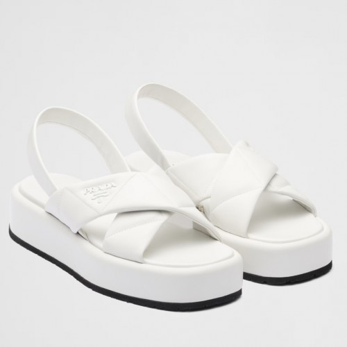 Prada Flatform Sandals In White Quilted Nappa Leather Prada Flatform Sandals In White Quilted Nappa Leather