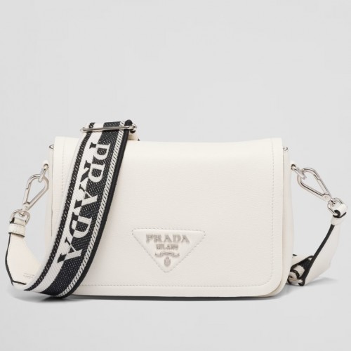 Prada Flap Shoulder Bag in White Grained Leather Prada Flap Shoulder Bag in White Grained Leather