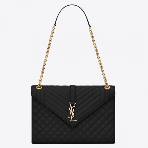 Saint Laurent Envelope Large Bag In Black Matelasse Grained Leather Saint Laurent Envelope Large Bag In Black Matelasse Grained Leather