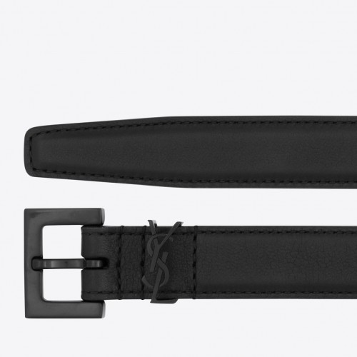 Saint Laurent Cassandre Square Buckle Belt 20MM In All Black Leather Saint Laurent Cassandre Square Buckle Belt 20MM In All Black Leather