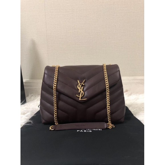 Saint Laurent LouLou Small Chain Bag In Burgundy Quilted Calfskin Saint Laurent LouLou Small Chain Bag In Burgundy Quilted Calfskin