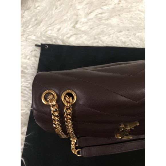 Saint Laurent LouLou Small Chain Bag In Burgundy Quilted Calfskin Saint Laurent LouLou Small Chain Bag In Burgundy Quilted Calfskin