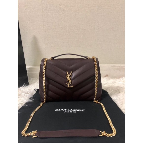 Saint Laurent LouLou Small Chain Bag In Burgundy Quilted Calfskin Saint Laurent LouLou Small Chain Bag In Burgundy Quilted Calfskin