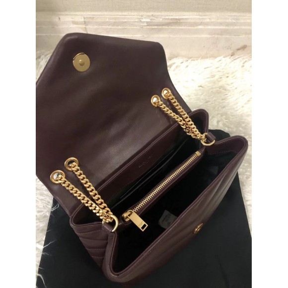 Saint Laurent LouLou Small Chain Bag In Burgundy Quilted Calfskin Saint Laurent LouLou Small Chain Bag In Burgundy Quilted Calfskin