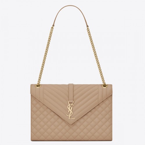 Saint Laurent Envelope Large Bag In Beige Matelasse Grained Leather Saint Laurent Envelope Large Bag In Beige Matelasse Grained Leather