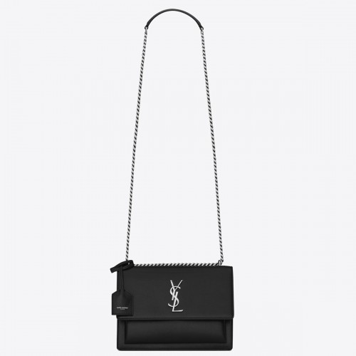 Saint Laurent Sunset Medium Chain Bag In Noir Calfskin