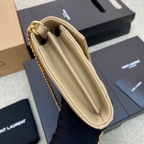 Saint Laurent Envelope Chain Wallet in Beige Grained Leather