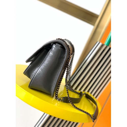 Saint Laurent Niki Baby Chain Bag In Dark Grey Crinkled Leather Saint Laurent Niki Baby Chain Bag In Dark Grey Crinkled Leather