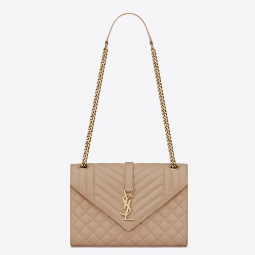 Saint Laurent Envelope Medium Bag In Beige Matelasse Grained Leather