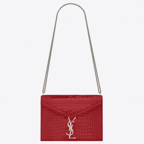 Saint Laurent Cassandra Medium Bag In Red Crocodile Embossed Leather Saint Laurent Cassandra Medium Bag In Red Crocodile Embossed Leather