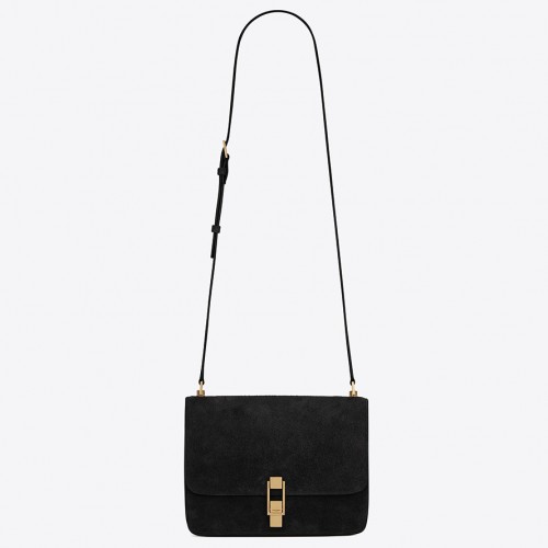 Saint Laurent Le Carre Satchel Bag In Black Suede Calfskin Saint Laurent Le Carre Satchel Bag In Black Suede Calfskin
