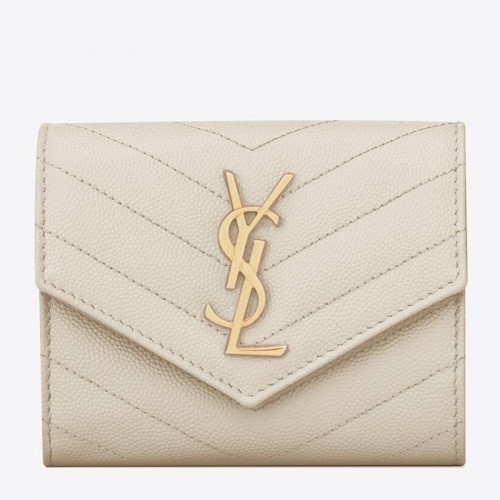 Saint Laurent Cassandre Tri-fold Wallet in White Matelasse Leather Saint Laurent Cassandre Tri-fold Wallet in White Matelasse Leather