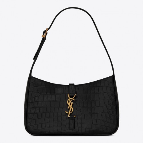 Saint Laurent Le 5 À 7 Hobo Bag in Black Crocodile Embossed Leather Saint Laurent Le 5 À 7 Hobo Bag in Black Crocodile Embossed Leather