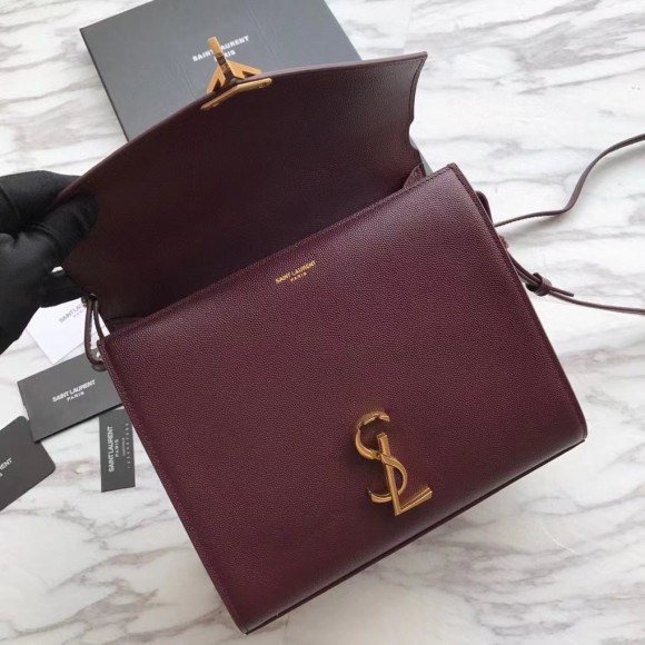 Saint Laurent Cassandra Medium Bag In Bordeaux Grained Leather Saint Laurent Cassandra Medium Bag In Bordeaux Grained Leather