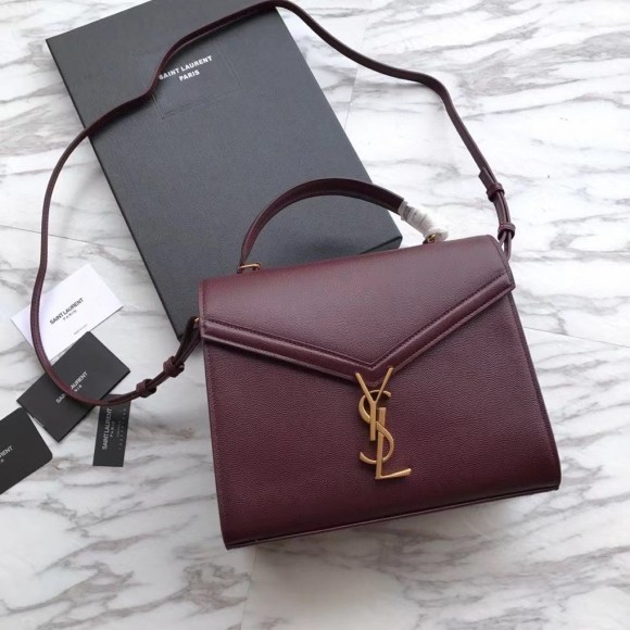 Saint Laurent Cassandra Medium Bag In Bordeaux Grained Leather Saint Laurent Cassandra Medium Bag In Bordeaux Grained Leather
