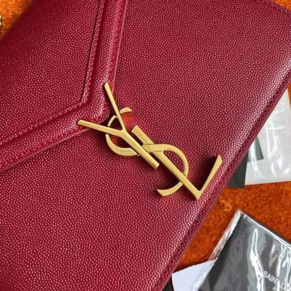 Saint Laurent Cassandra Medium Chain Bag In Red Grained Leather Saint Laurent Cassandra Medium Chain Bag In Red Grained Leather