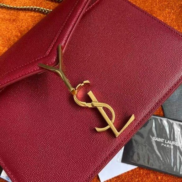 Saint Laurent Cassandra Medium Chain Bag In Red Grained Leather Saint Laurent Cassandra Medium Chain Bag In Red Grained Leather