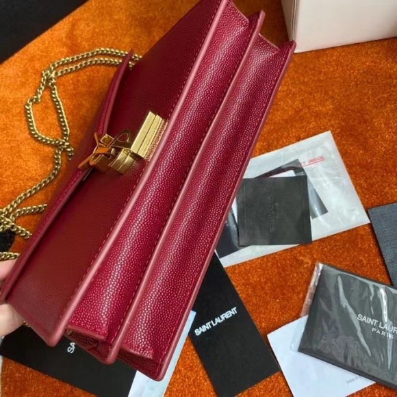 Saint Laurent Cassandra Medium Chain Bag In Red Grained Leather Saint Laurent Cassandra Medium Chain Bag In Red Grained Leather