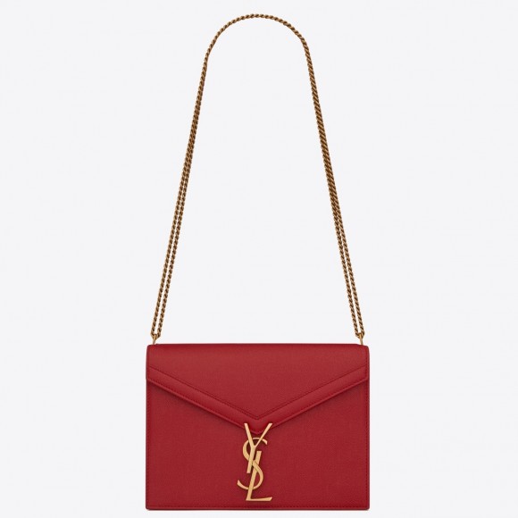 Saint Laurent Cassandra Medium Chain Bag In Red Grained Leather Saint Laurent Cassandra Medium Chain Bag In Red Grained Leather