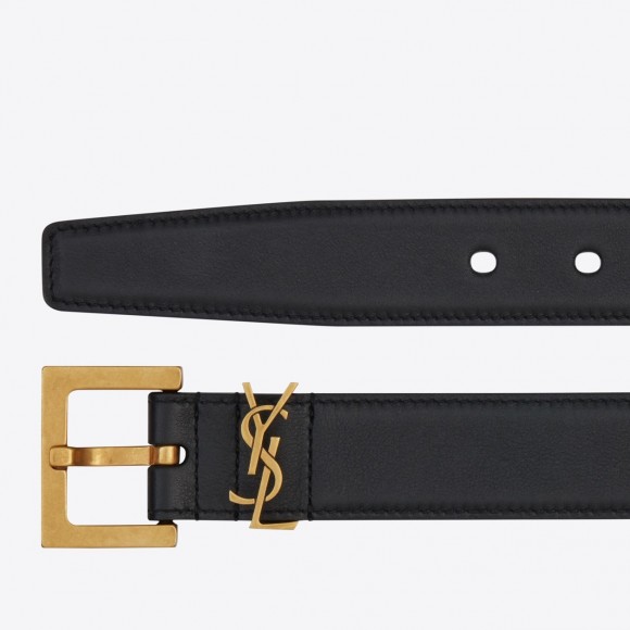 Saint Laurent Cassandre Square Buckle Belt 30MM In Black Leather Saint Laurent Cassandre Square Buckle Belt 30MM In Black Leather