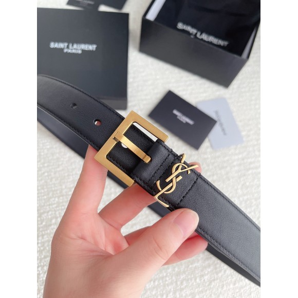 Saint Laurent Cassandre Square Buckle Belt 30MM In Black Leather Saint Laurent Cassandre Square Buckle Belt 30MM In Black Leather