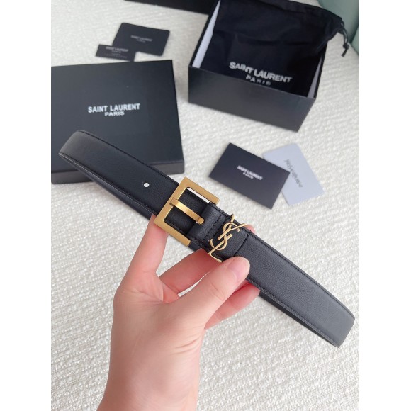 Saint Laurent Cassandre Square Buckle Belt 30MM In Black Leather Saint Laurent Cassandre Square Buckle Belt 30MM In Black Leather