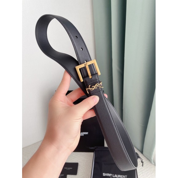 Saint Laurent Cassandre Square Buckle Belt 30MM In Black Leather Saint Laurent Cassandre Square Buckle Belt 30MM In Black Leather