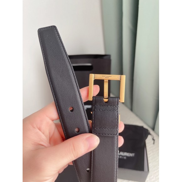 Saint Laurent Cassandre Square Buckle Belt 30MM In Black Leather Saint Laurent Cassandre Square Buckle Belt 30MM In Black Leather