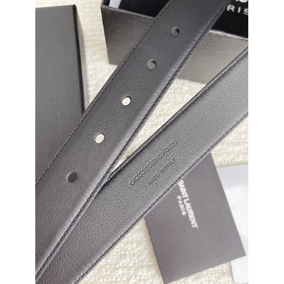 Saint Laurent Cassandre Square Buckle Belt 30MM In Black Leather Saint Laurent Cassandre Square Buckle Belt 30MM In Black Leather