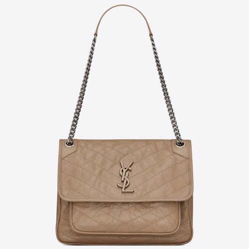 Saint Laurent Niki Medium Chain Bag In Beige Crinkled Leather Saint Laurent Niki Medium Chain Bag In Beige Crinkled Leather