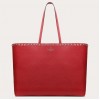 Valentino Rockstud Large Shopping Bag In Red Leather