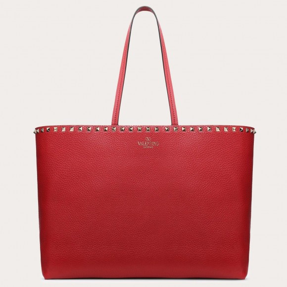 Valentino Rockstud Large Shopping Bag In Red Leather Valentino Rockstud Large Shopping Bag In Red Leather