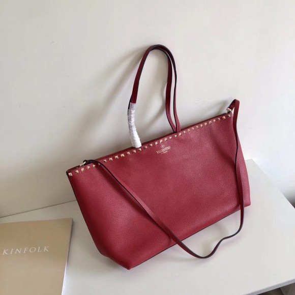 Valentino Rockstud Large Shopping Bag In Red Leather Valentino Rockstud Large Shopping Bag In Red Leather
