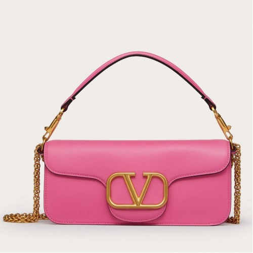 Valentino Loco Large Shoulder Bag In Pink Calfskin Valentino Loco Large Shoulder Bag In Pink Calfskin