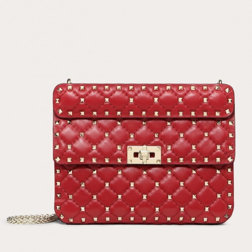 Valentino Rockstud Spike Medium Bag In Red Nappa Lambskin
